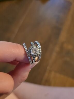 Pandora Silver Halo Round Cubic Stone Ring Set - Silver